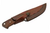 DM1335 Couteau de Chasse Lame en Damas Manche en Bois Marron Fourreau en Cuir - Livraison Gratuite