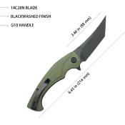 KUB175B Couteau Kubey Scimitar Green G10 Lame Tanto Blackwash Acier 14C28N BLK IKBS - Livraison Gratuite