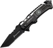 USMA1002TS Couteau Pliant Tactique USMC A/O Lame Tanto Noire Acier Inox - Livraison Gratuite