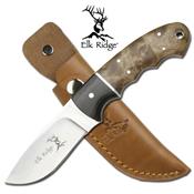 Couteau de Chasse Elk Ridge Hunter Lame Acier Carbone/Inox Manche 2 Bois Etui Cuir ER128 - Free SHipping