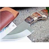 Couteau Skinner Acier Carbone/Inox Manche Bois & Bois de Cerf Etui Cuir SS7014 - Free Shipping