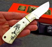 MR441 Couteau de Chasse Marbles Skinner Scrimshaw Os Lame Acier Etui Nylon - Livraison Gratuite