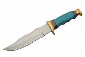 PA3451 Couteau Turquoise Bowie Lame Acier Inoxydable Manche Turquoise Etui Cuir - Livraison Gratuite