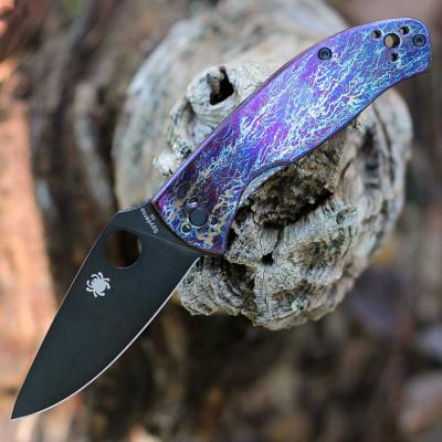 SC122TIBLBKD2P Couteau Spyderco Tenacious Blue Titane Lame Acier D2 Black - Livraison Gratuite