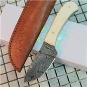 Couteau de Chasse Skinner Lame Damas 258 Couches Manche Os Etui Cuir DM1080BO - Free Shipping