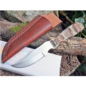 Couteau Steel Stag Finger Grip Skinner Lame Acier inox Manche Bois & Bois de Cerf Etui Cuir SS7020 - Free SHipping