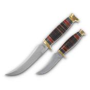  AH028 Lot de 2 Couteaux de Chasse American Hunter Twin Lames Acier Inox Etui Cuir - Livraison Gratuite