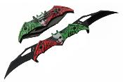 CN300609JK Couteau Laughing Joker A/O Lame Clip Point Acier Manche Aluminium Rouge et Vert - Livraison Gratuite