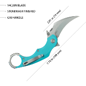 KUB298C Couteau Kubey Rogue Pikal Karambit Tiffany Blue Lame Acier 14C28N SW IKBS - Livraison Gratuite