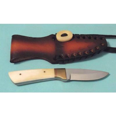 Couteau de Chasse Skinner Lame Acier Carbone/Inox Manche Os Etui Cuir PA7980 - Free Shipping