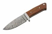 DM1335 Couteau de Chasse Lame en Damas Manche en Bois Marron Fourreau en Cuir - Livraison Gratuite