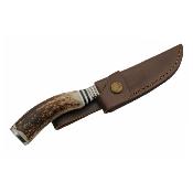 PA203455 Couteau de Chasse Manche Bois de Cerf Etui Cuir - Livraison Gratuite