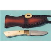 Couteau de Chasse Skinner Lame Acier Carbone/Inox Manche Os Etui Cuir PA7980 - Free Shipping