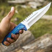 FHKCPBW002 Couteau FH Knives Bowie Blue Lame Acier 3Cr13 Etui Cuir - Livraison Gratuite