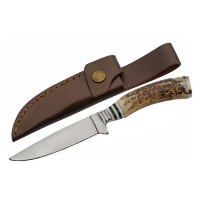 PA203455 Couteau de Chasse Manche Bois de Cerf Etui Cuir - Livraison Gratuite