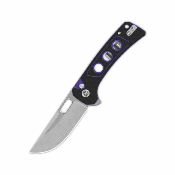 QS156B1 Couteau QSP Unicorn Black Purple Lame Acier 14C28N IKBS Button Lock - Livraison Gratuite