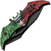 CN300609JK Couteau Laughing Joker A/O Lame Clip Point Acier Manche Aluminium Rouge et Vert - Livraison Gratuite