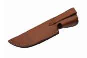 DM1335 Couteau de Chasse Lame en Damas Manche en Bois Marron Fourreau en Cuir - Livraison Gratuite