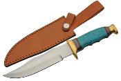 PA3451 Couteau Turquoise Bowie Lame Acier Inoxydable Manche Turquoise Etui Cuir - Livraison Gratuite