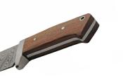 DM1335 Couteau de Chasse Lame en Damas Manche en Bois Marron Fourreau en Cuir - Livraison Gratuite