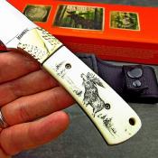 MR441 Couteau de Chasse Marbles Skinner Scrimshaw Os Lame Acier Etui Nylon - Livraison Gratuite