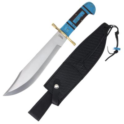 AH030 Poignard American Hunter Bowie Turquoise Lame Acier Inox Etui Cuir - Livraison Gratuite