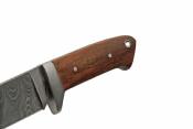 DM1335 Couteau de Chasse Lame en Damas Manche en Bois Marron Fourreau en Cuir - Livraison Gratuite