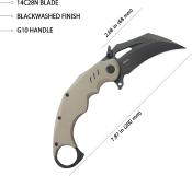 KUB261G Couteau Kubey Wrath Karambit Tan Lame Acier 14C28N Blk IKBS - Livraison Gratuite