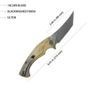 KUB175D Couteau Kubey Scimitar Yellow Ultem Lame Tanto Blackwash Acier 14C28N IKBS - Livraison Gratuite