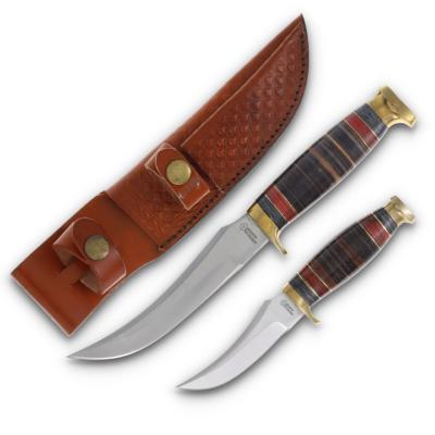  AH028 Lot de 2 Couteaux de Chasse American Hunter Twin Lames Acier Inox Etui Cuir - Livraison Gratuite