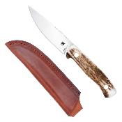 CBTKMNSTG Couteau Cobratec Knives Koonsman Bois de Cerf Lame Acier M390 Etui Cuir - Livraison Gratuite