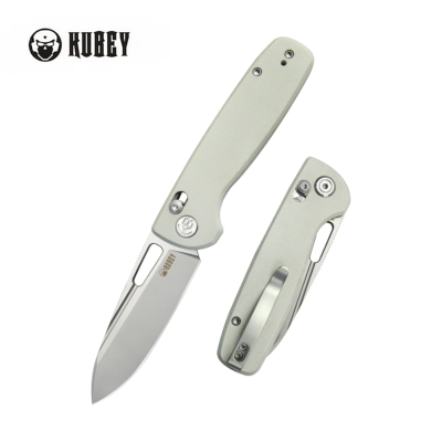 KUB248C Couteau Kubey Bluff White Lame Sandblast Acier 14C28N - Livraison Gratuite