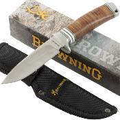 BR814 Poignard Browning Hunting Lame Acier Inox Manche Cuir Etui - Livraison Gratuite