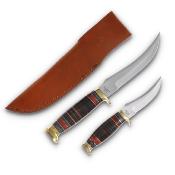  AH028 Lot de 2 Couteaux de Chasse American Hunter Twin Lames Acier Inox Etui Cuir - Livraison Gratuite