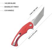 KUB175E Couteau Kubey Scimitar Red G10 Lame Tanto Beadblast Acier 14C28N IKBS - Livraison Gratuite