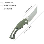 KUB175A Couteau Kubey Scimitar Green G10 Lame Tanto Beadblast Acier 14C28N IKBS - Livraison Gratuite